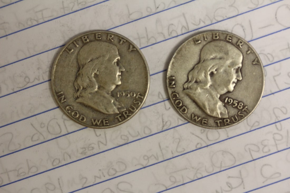 Lot of 2 Franklin Halves: 90% silver