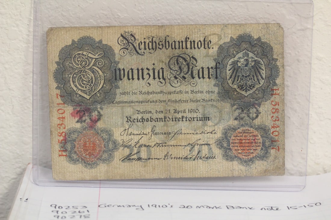 German 1910's 20 Mark Bank Note: as shown