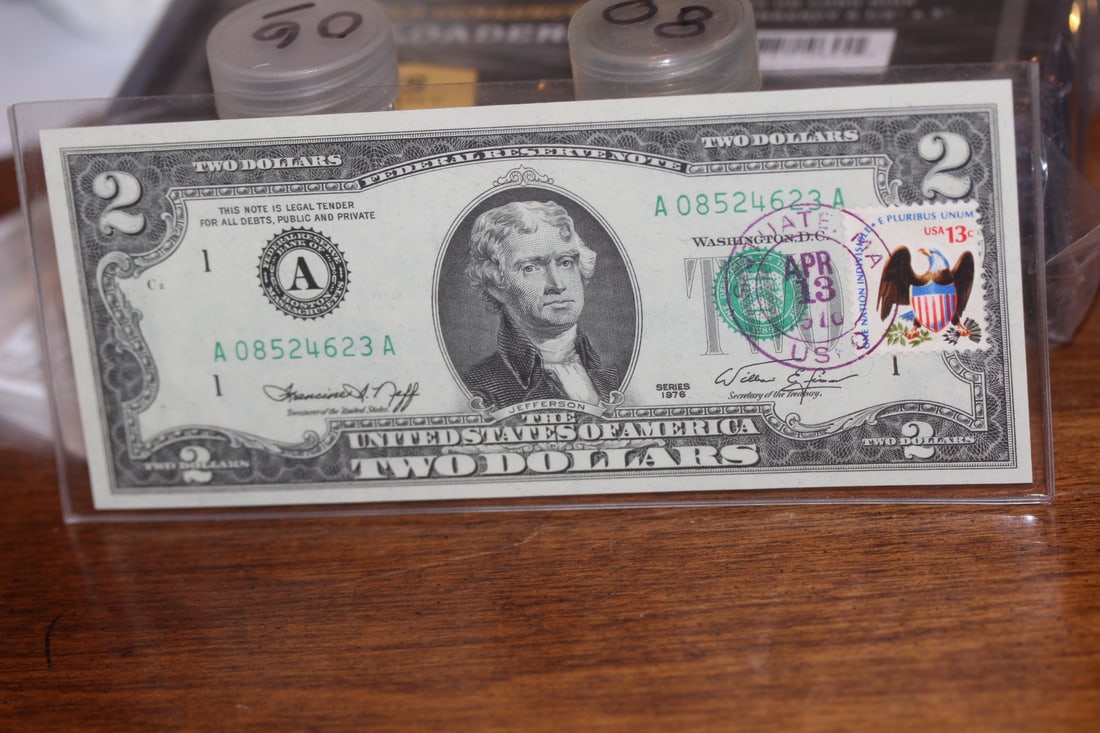 Stamped $2.00 Bicentennial Note: as shown on photos