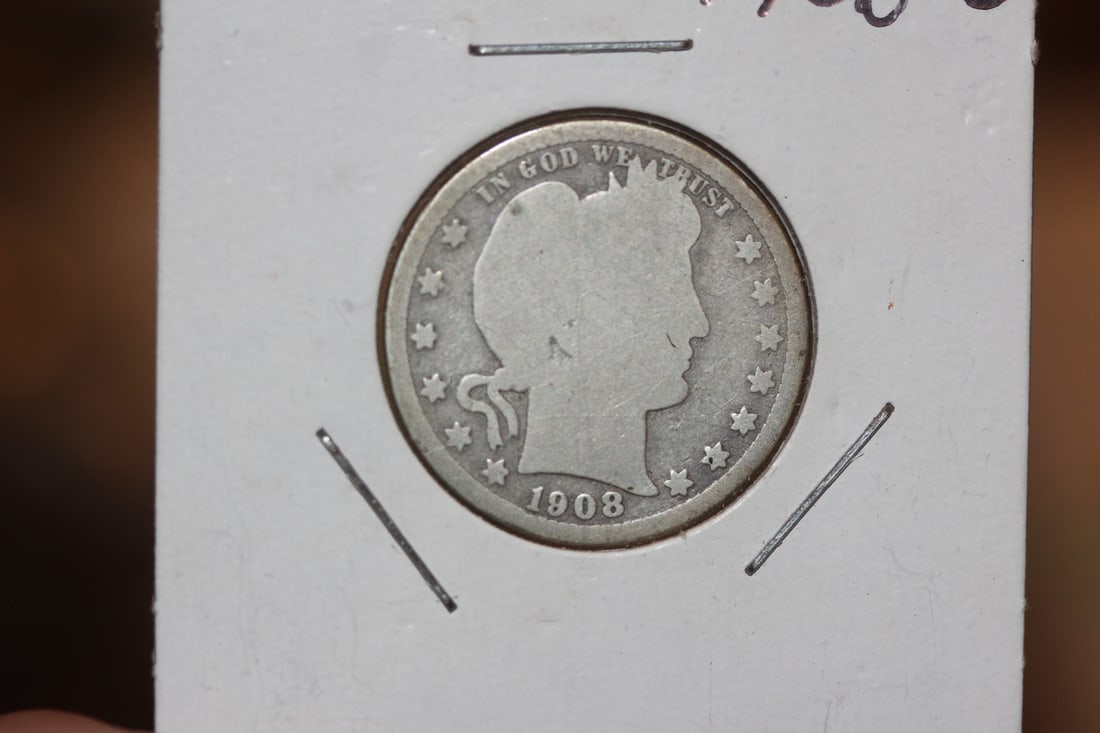 1908-O Barber Silver Quarter: as shown on photos