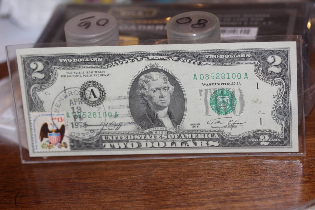 Stamped $2.00 Bicentennial Note: as shown on photos