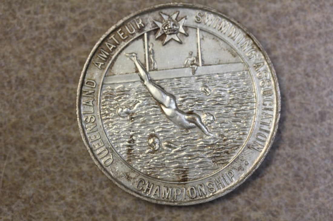 Queensland Amateur Swimming Championship Medal: Amateur Swimming Association championship - 1940's to 1950's - Australia - 1 5/8" in diameter