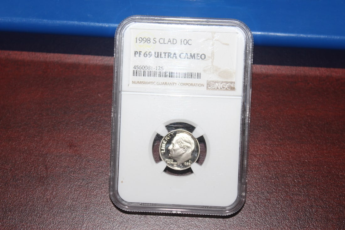 An NGC Graded 1998 - S Clad 10c Coin: PF69 Ultra Cameo