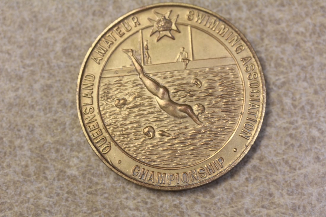 Queensland Amateur Swimming Championship Medal: Amateur Swimming Association championship - 1940's to 1950's - Australia - 1 5/8" in diameter