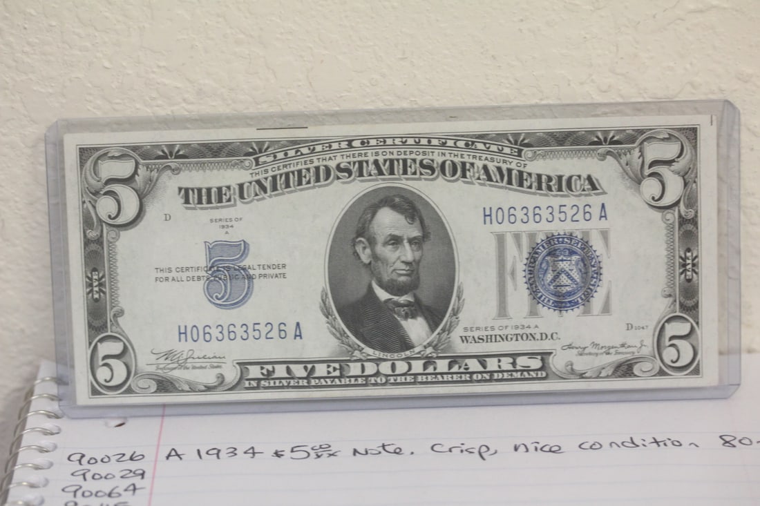 1934 $5.00 Note: crisp, nice condition