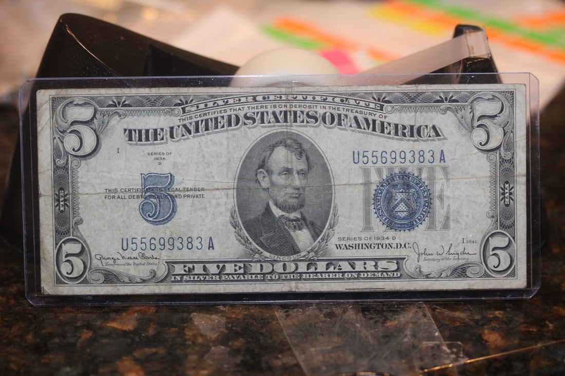 1934 $5.00 Bill: as shown