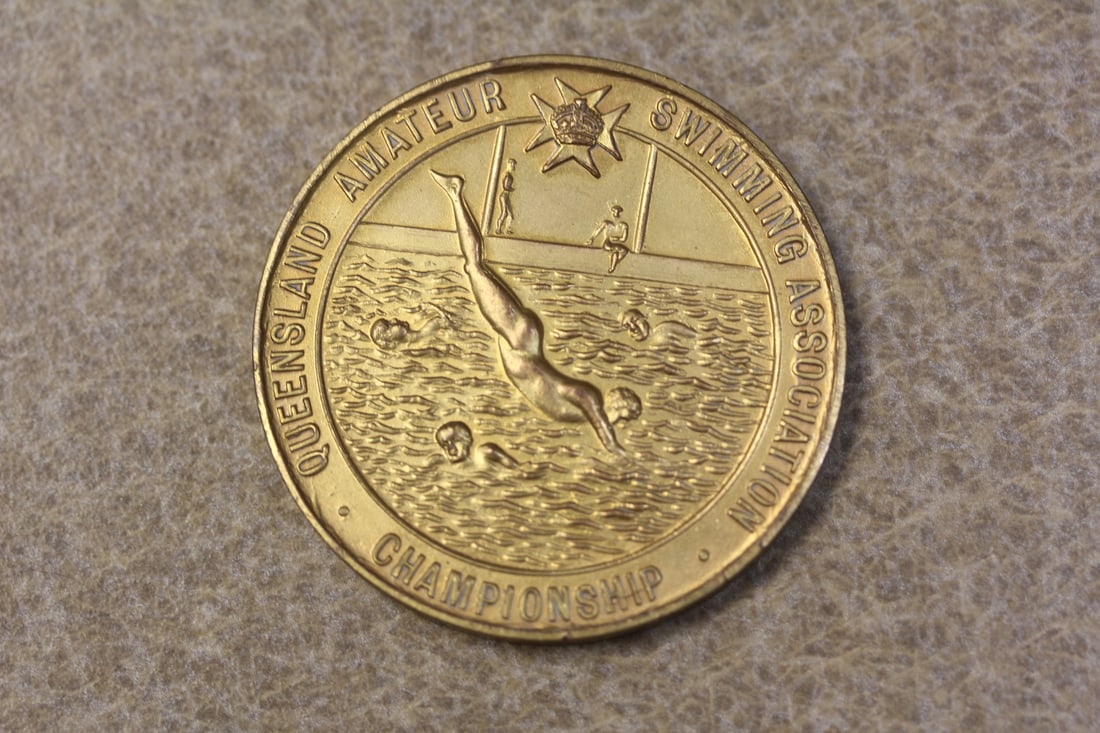 Queensland Amateur Swimming Championship Medal: Amateur Swimming Association championship - 1940's to 1950's - Australia - 1 5/8" in diameter