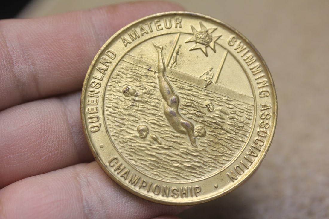 Queensland Amateur Swimming Championship Medal: Amateur Swimming Association championship - 1940's to 1950's - Australia - 1 5/8" in diameter