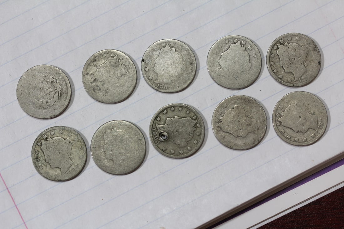 A Lot of 10 Worn or Cull V Nickels: as shown