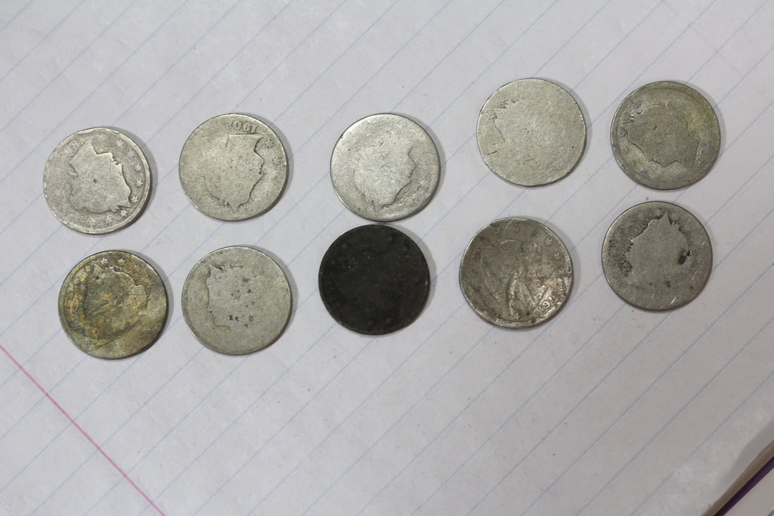 A Lot of 10 Worn or Cull V Nickels: as shown