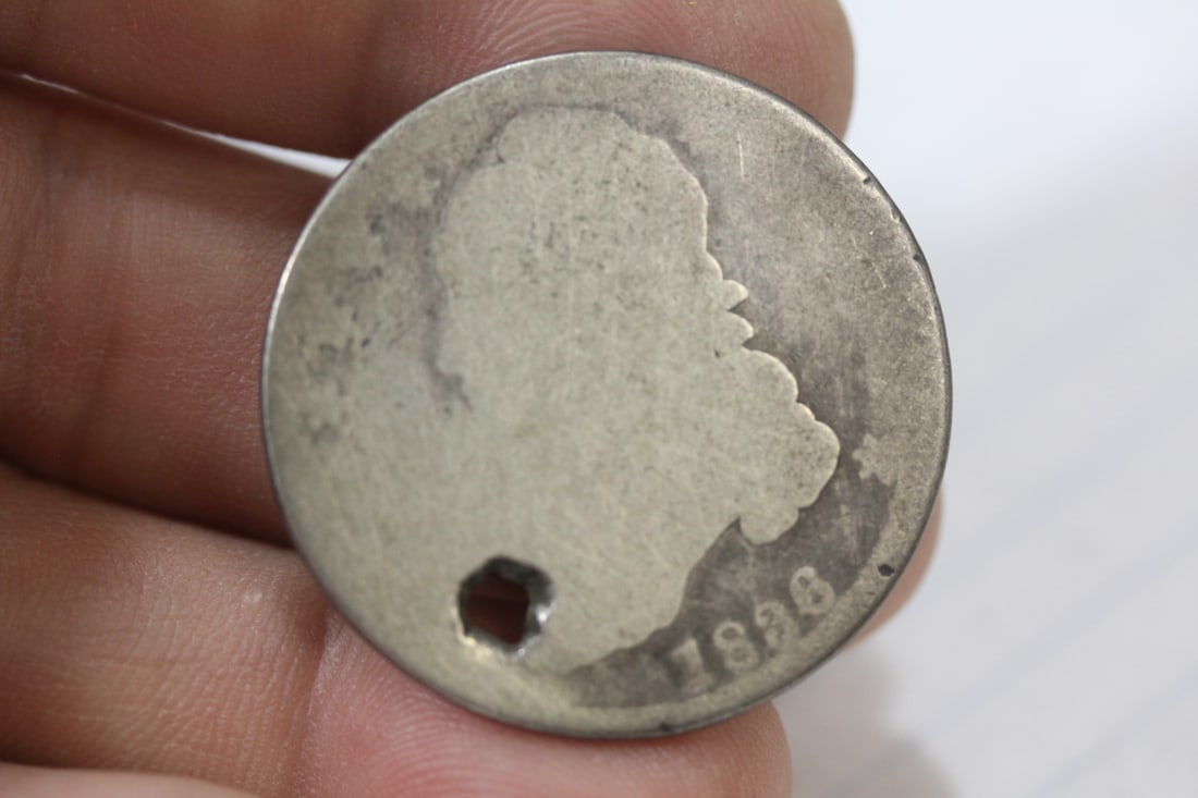 1836 Silver Bust Half Dollar: 90% silver - please note: hole