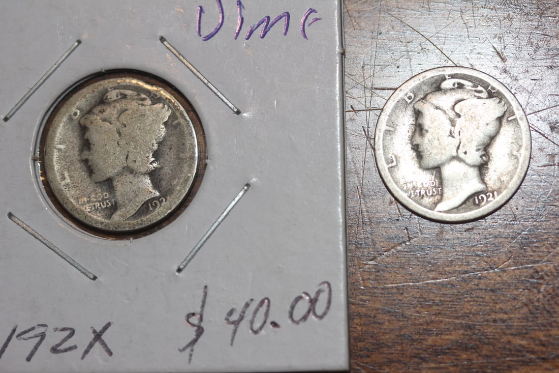 Lot of 2 1921 Mercury Dimes: key date