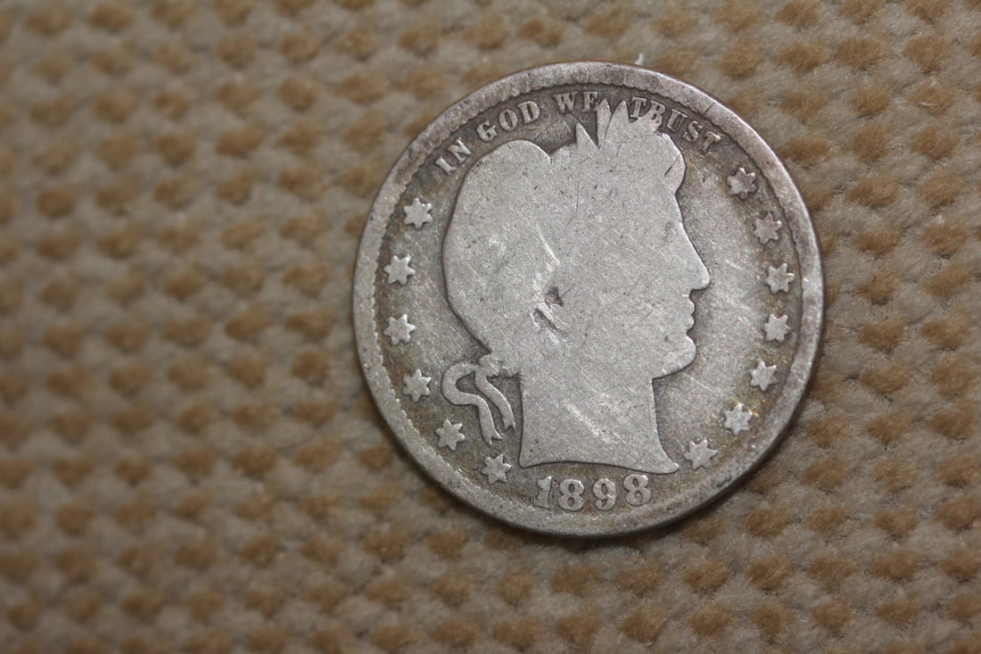 1898 Barber Silver Quarter: as shown on photos