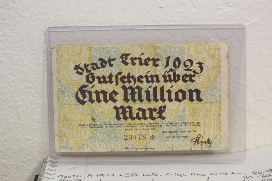 1923 Germany One Million Mark Bank Note: Weimar Republic Trier one million mark note
