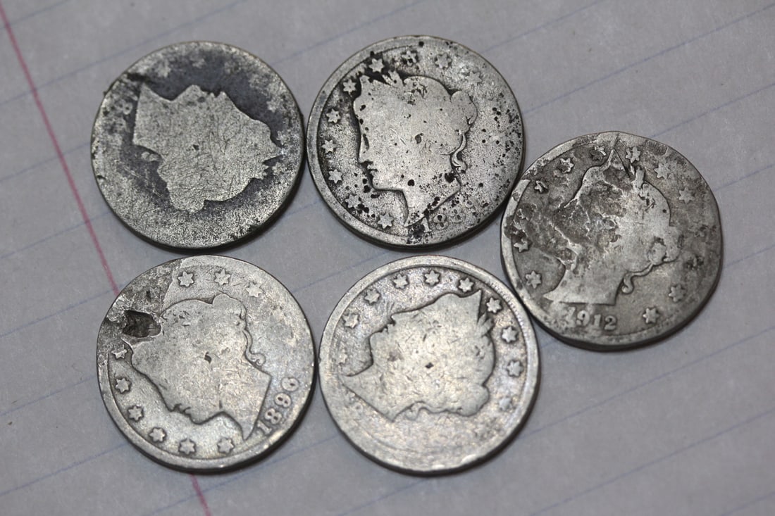 Lot of 5 Cull V Nickels: as shown