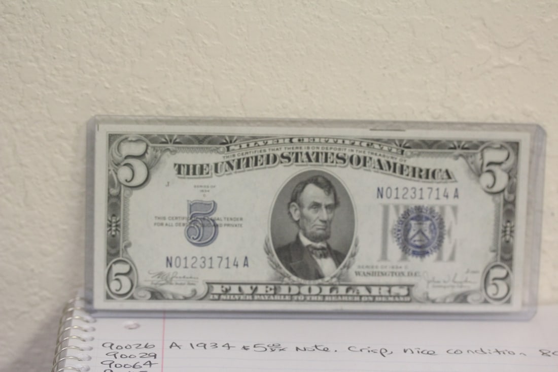 1934 $5.00 Note: crisp, nice condition