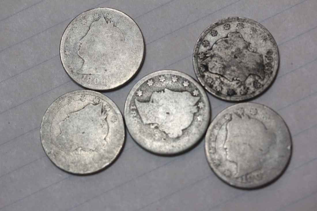 Lot of 5 Cull V Nickels: as shown