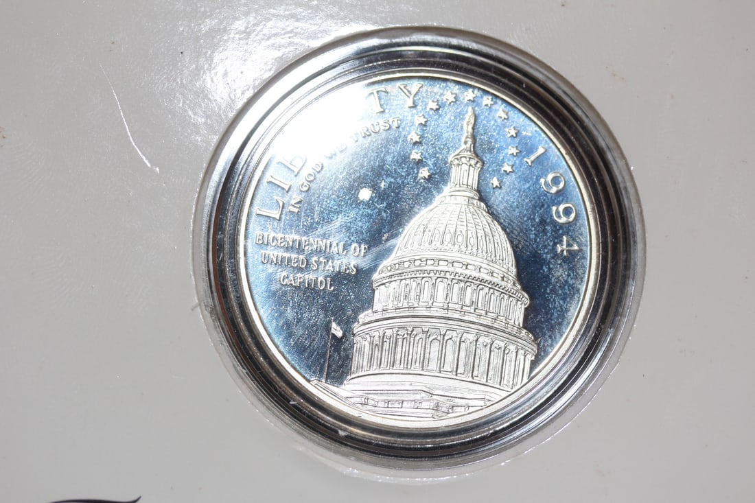 1994 Silver Dollar Proof Coin: US Capital 90% silver dollar proof coin