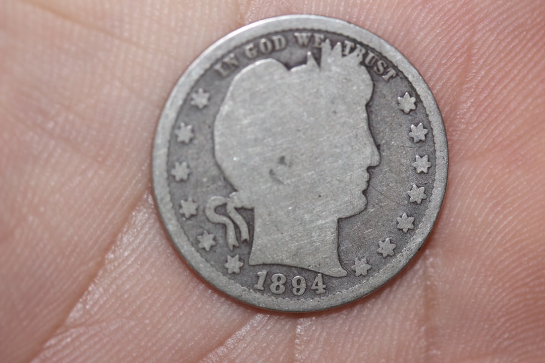 1894 Barber Silver Quarter: as shown on photos
