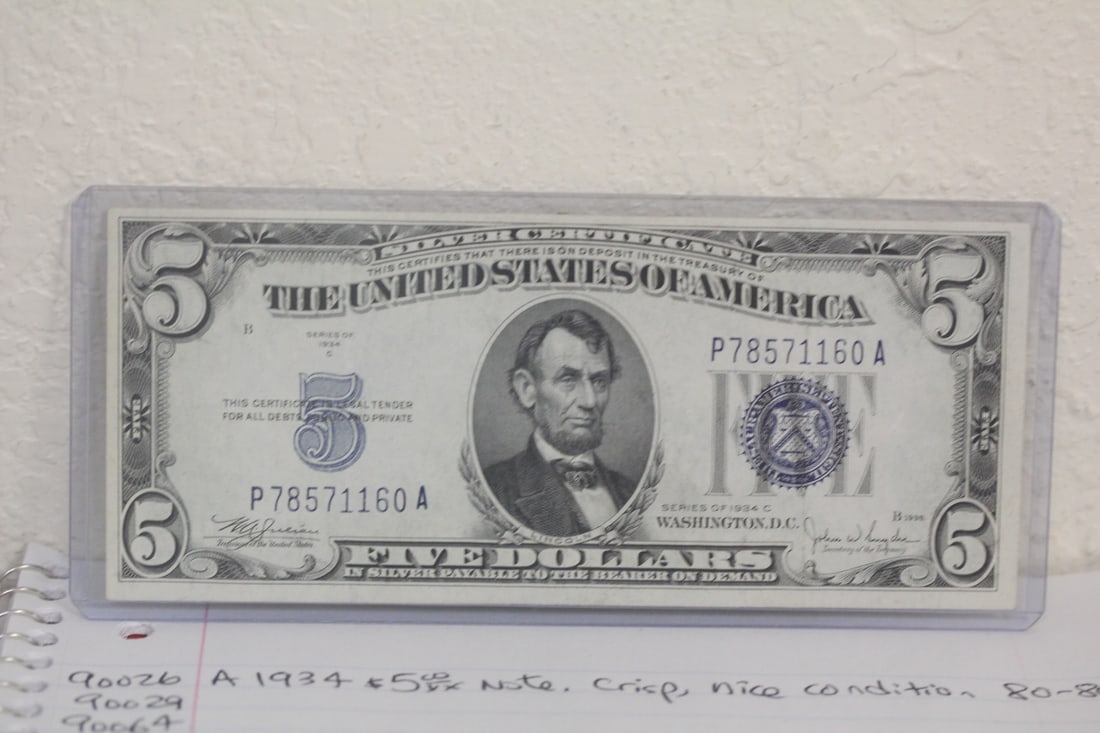 1934 $5.00 Note: crisp, nice condition