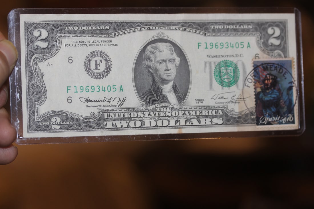 Stamped $2.00 Bicentennial Note: as shown on photos
