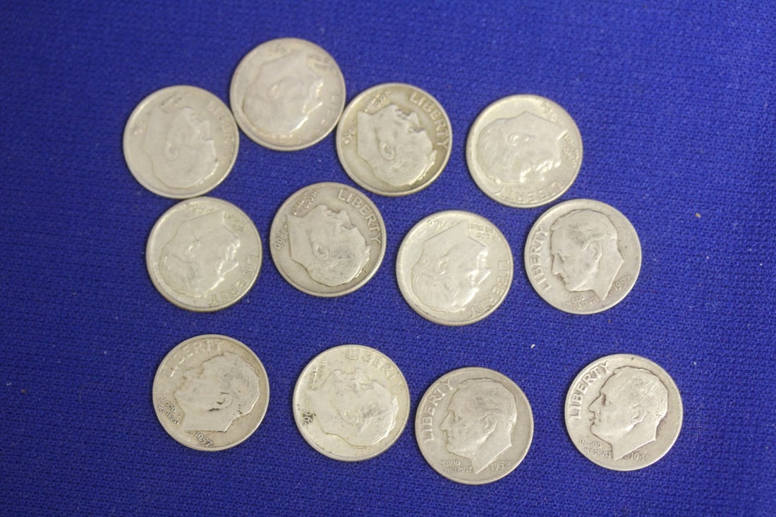Lot of 12 Roosevelt Silver Dime: 90% silver