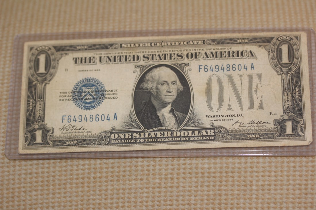 1928 $1.00 Blue Seal Silver Certificate Note: funny back