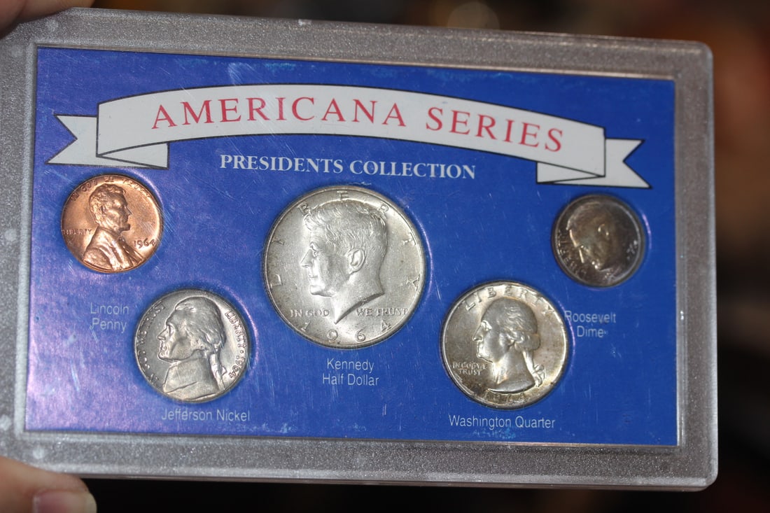 1964 Americana Series Kennedy Coin Set: 3 of the 5 coins are 90% silver