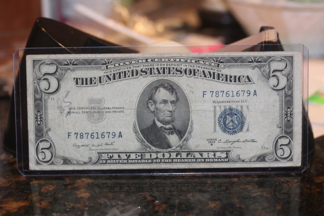1953 Blue Seal $5.00 Note: as shown
