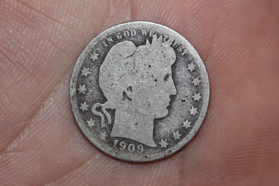 1909 Silver Barber Quarter: as shown