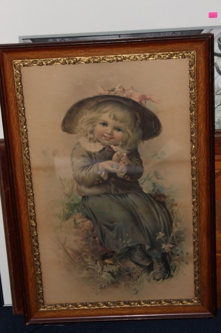 A Victorian Picture of a Young Cute Girl: Nice Frame As Well - Overall= 27 1/2" x 18 1/2"