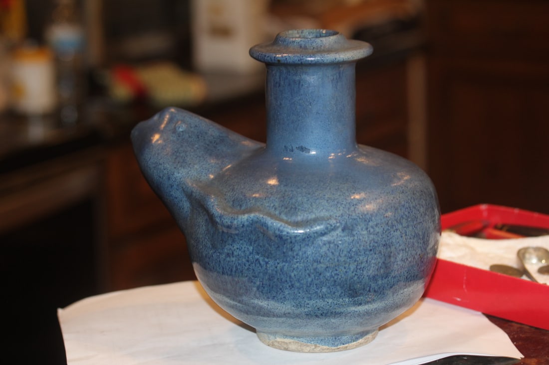 Chinese Robin's Egg Glaze Kendi: appeared to be very old - toad form - 8 1/4" tall by 7 3/4" wide