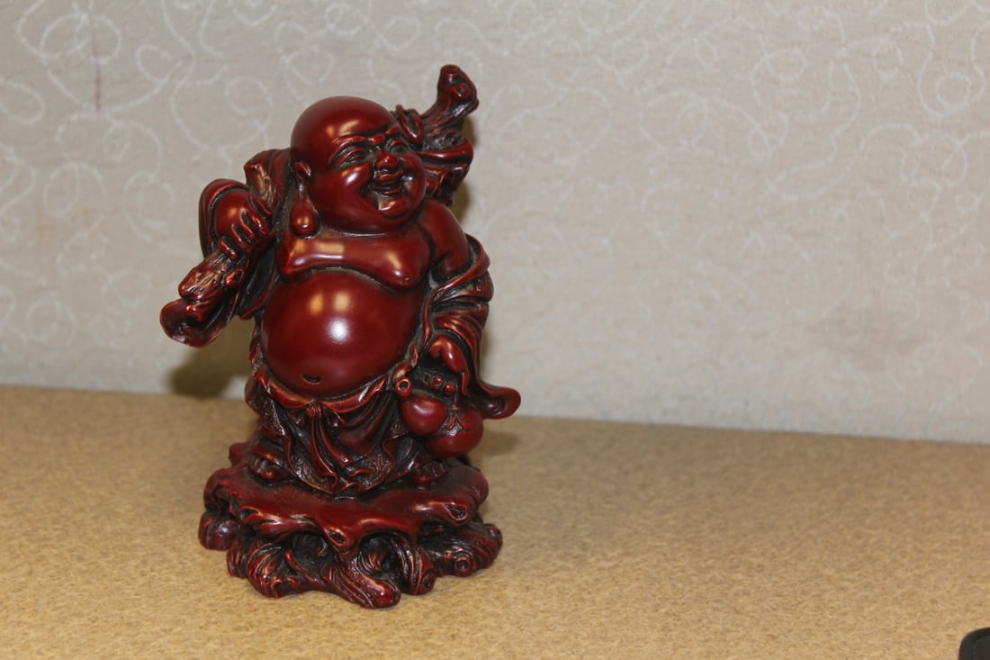 Chinese Red Resin Buddha: 5" tall