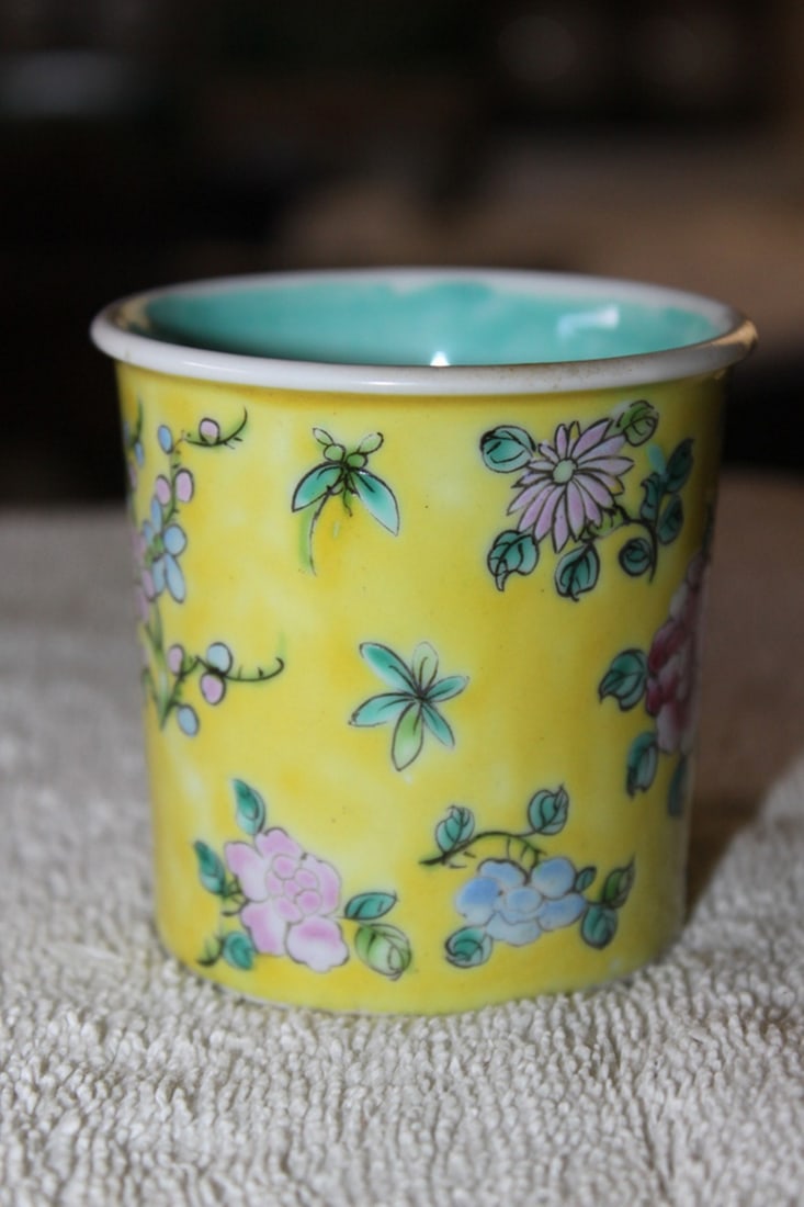 Early 20th C Chinese Yellow Cup: Marked "China". 2 5/8" tall.