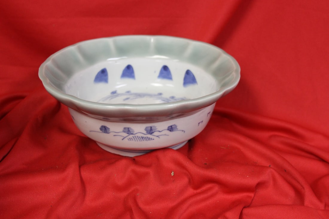 A Japanese Celadon Blue and White Bowl: Most likely Imari - 19th century - 8" in diameter