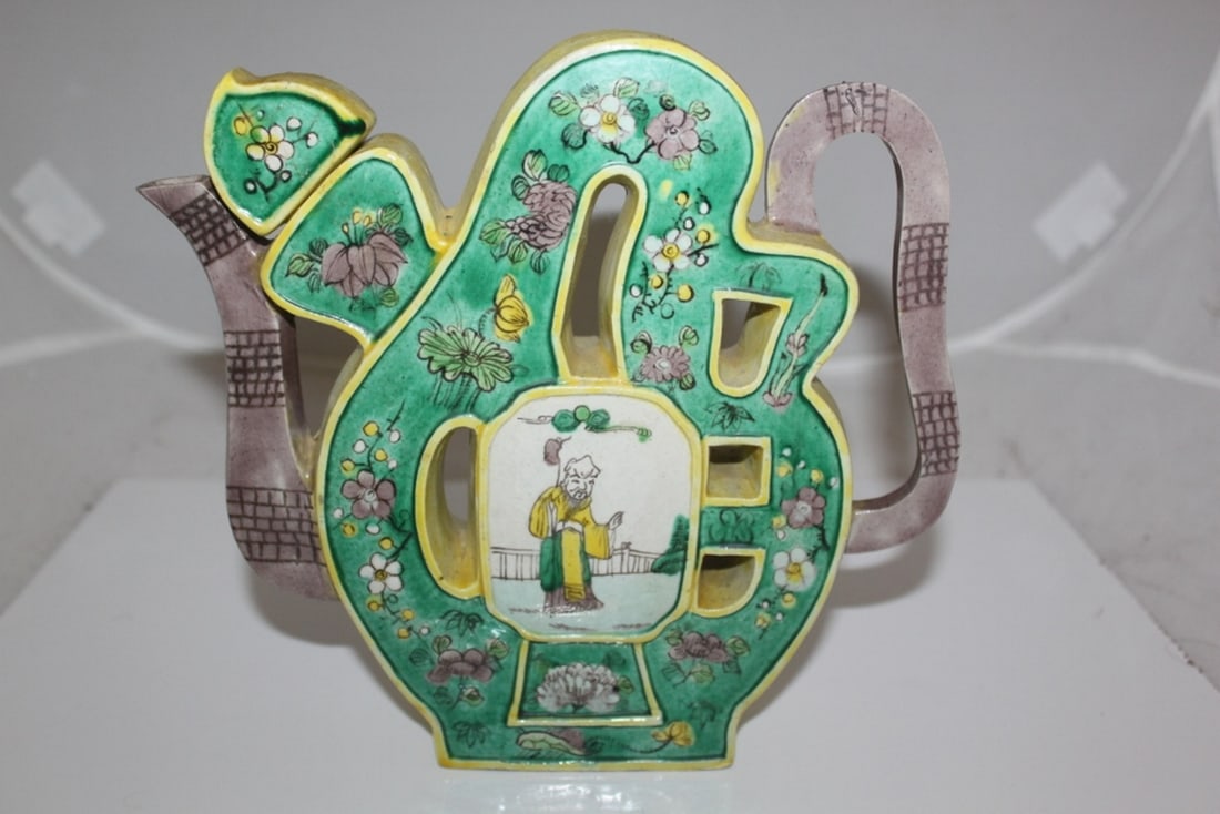 Antique ChinesePorcelain Fu Mark Character Teapot: 18/19th Century - 8"Tall x 8"Wide
