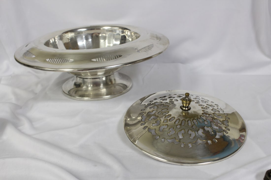 Silverplated Serving Dish with Lid: most likely a Mariage - 11" in diameter