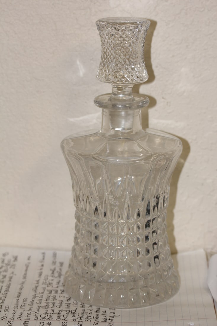 Press Glass Decanter: please note: interior needs cleaning - 11 inches tall