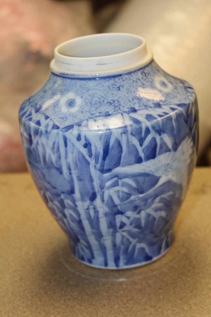 Vintage Japanese Small Porcelain Lamp: blue and white - base: 7 1/4" tall