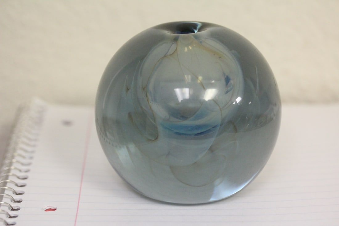 Gilbert Johnson Art Glass Paperweight: signed - 3 inches in diameter