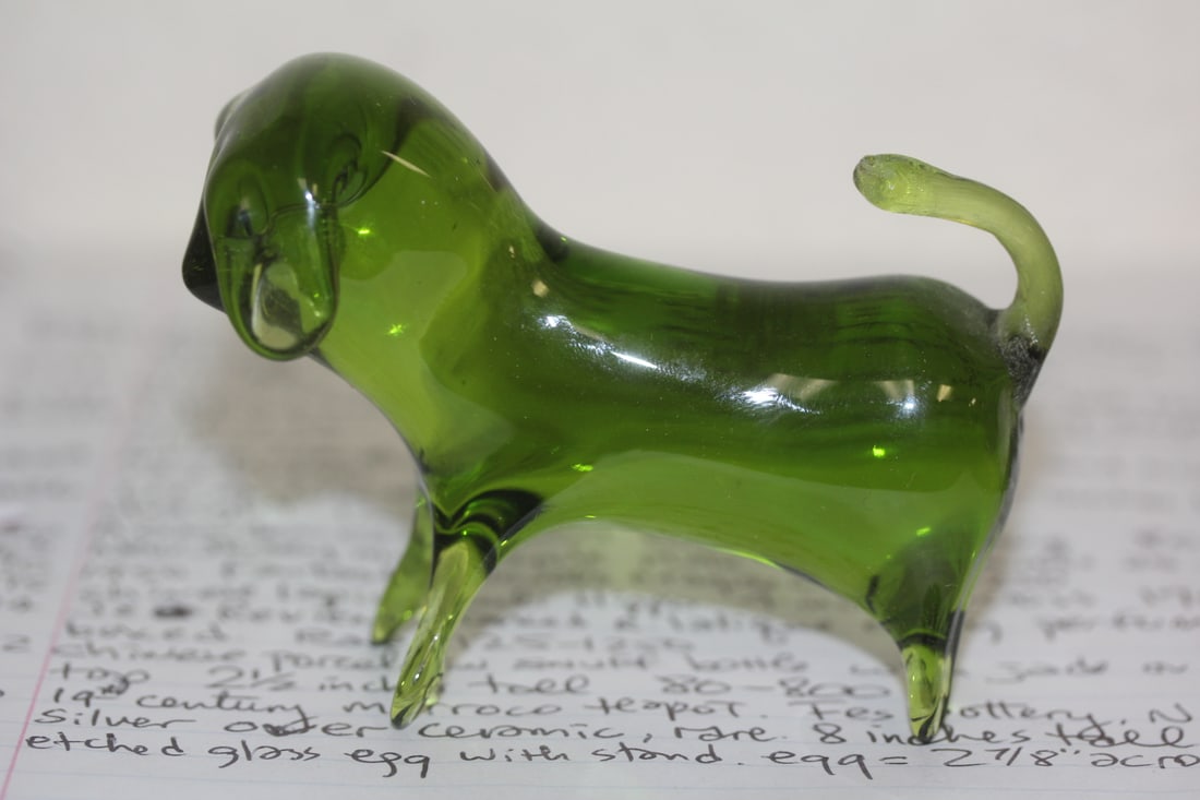 Green Glass Dog: 3 7/8" across