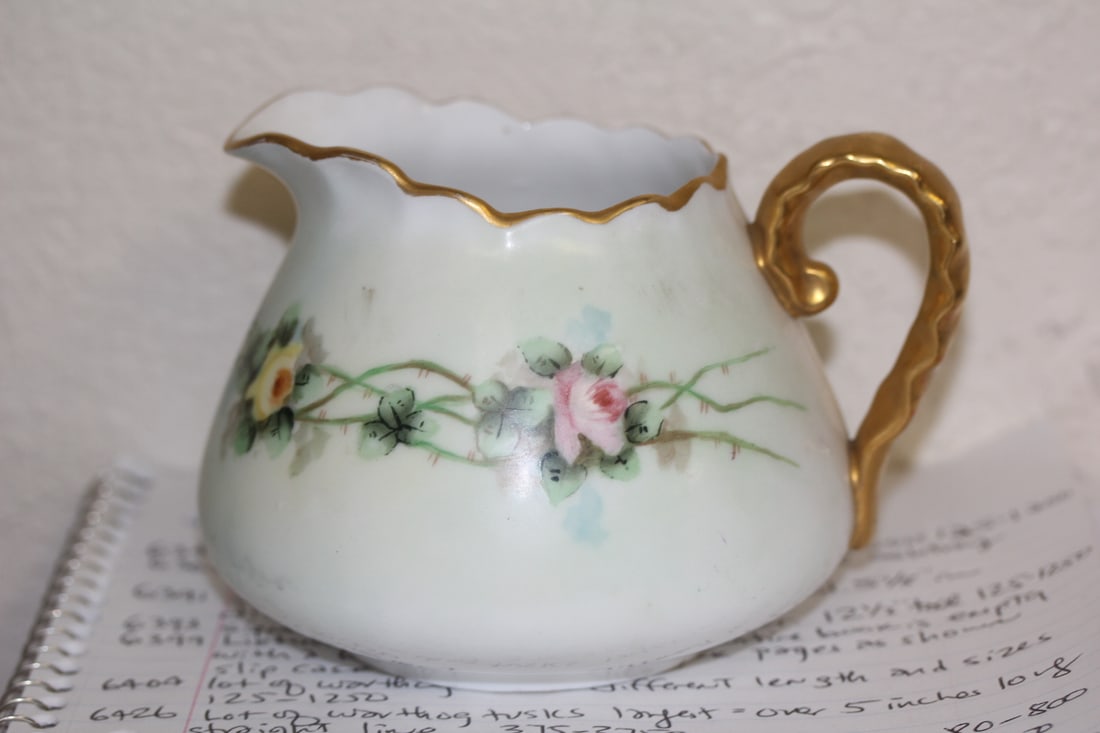 Victorian Gravy Pourer: hand painted - 5 1/2" across
