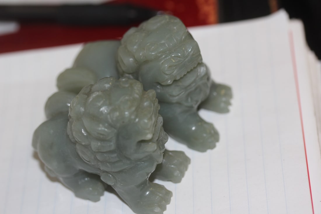 Pair of Chinese Jade Foo Lions: nicely carved - 2 1/2" long each - jade construction