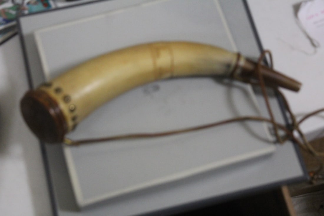 Antique Powder Horn: 12" across, straight line measurement - with someone's name on it