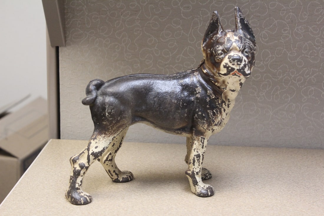 Vintage Cast Iron Dog: worn, but I do believe it is old - 9" tall