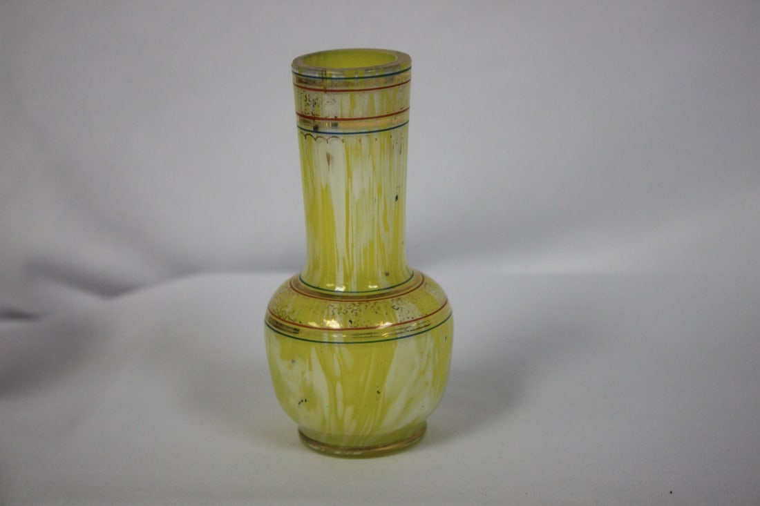 A Handpainted Yellow Glass Vase: 4 1/4" tall