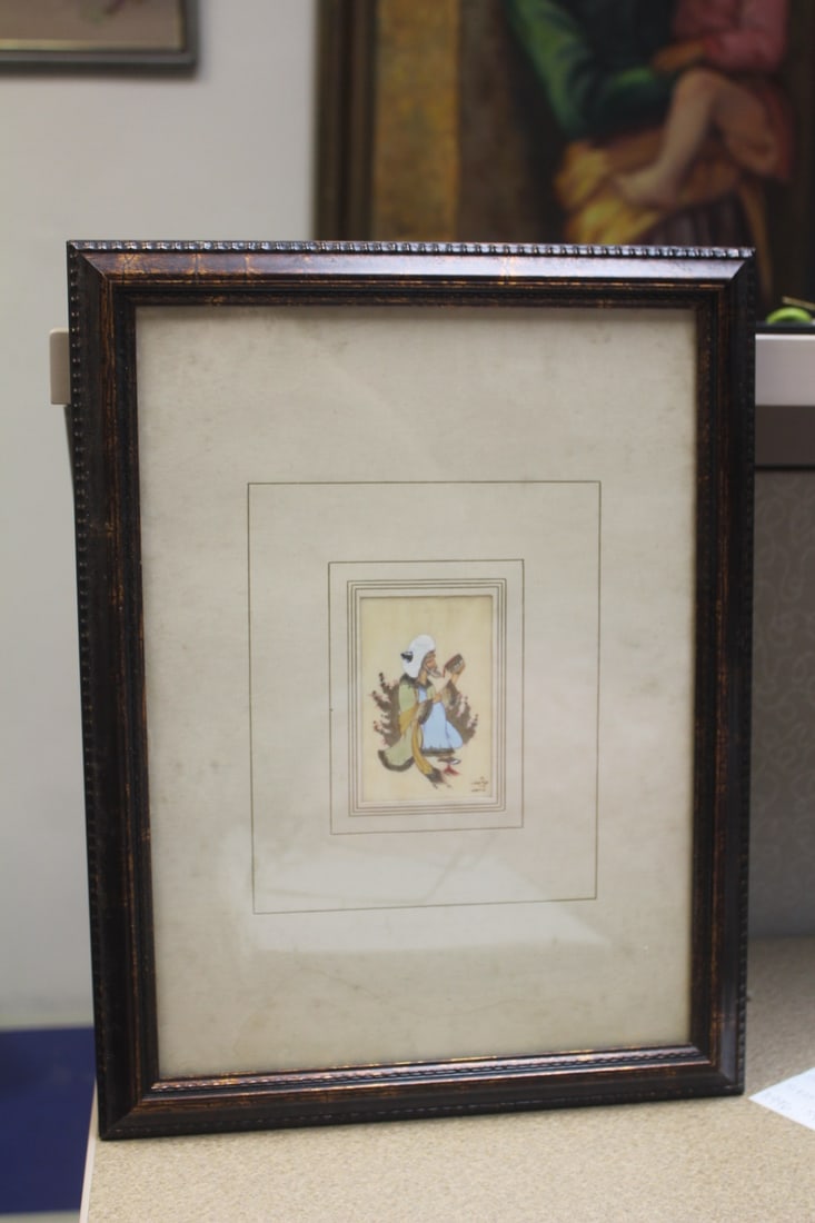 Islamic Pastel Painting on Bone: signed - framed - overall= 14 3/4" x 10 7/8"