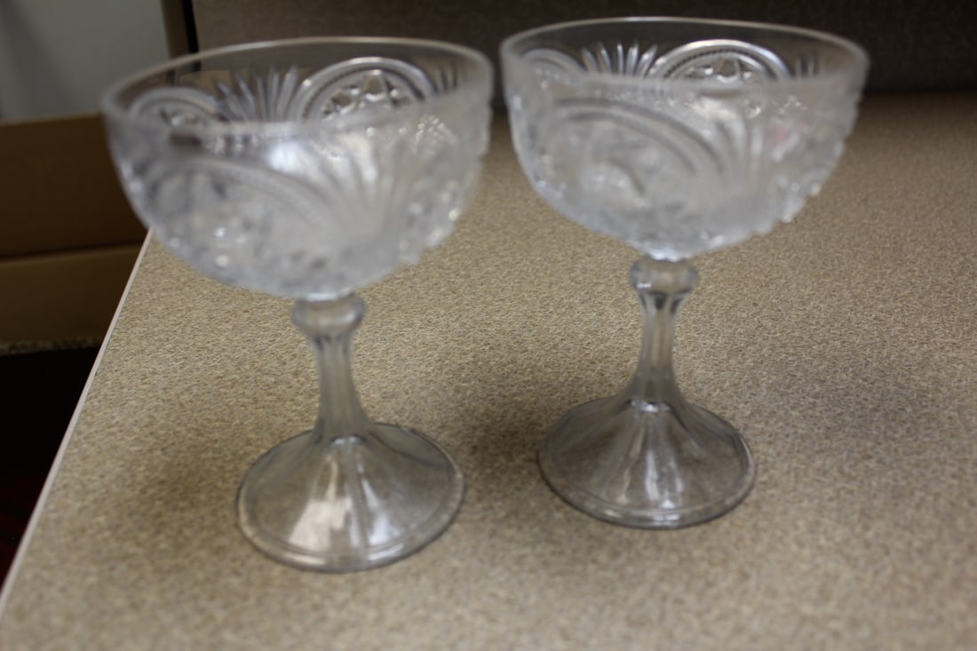 Set of 2 Pressed Glass Goblets: 5" tall