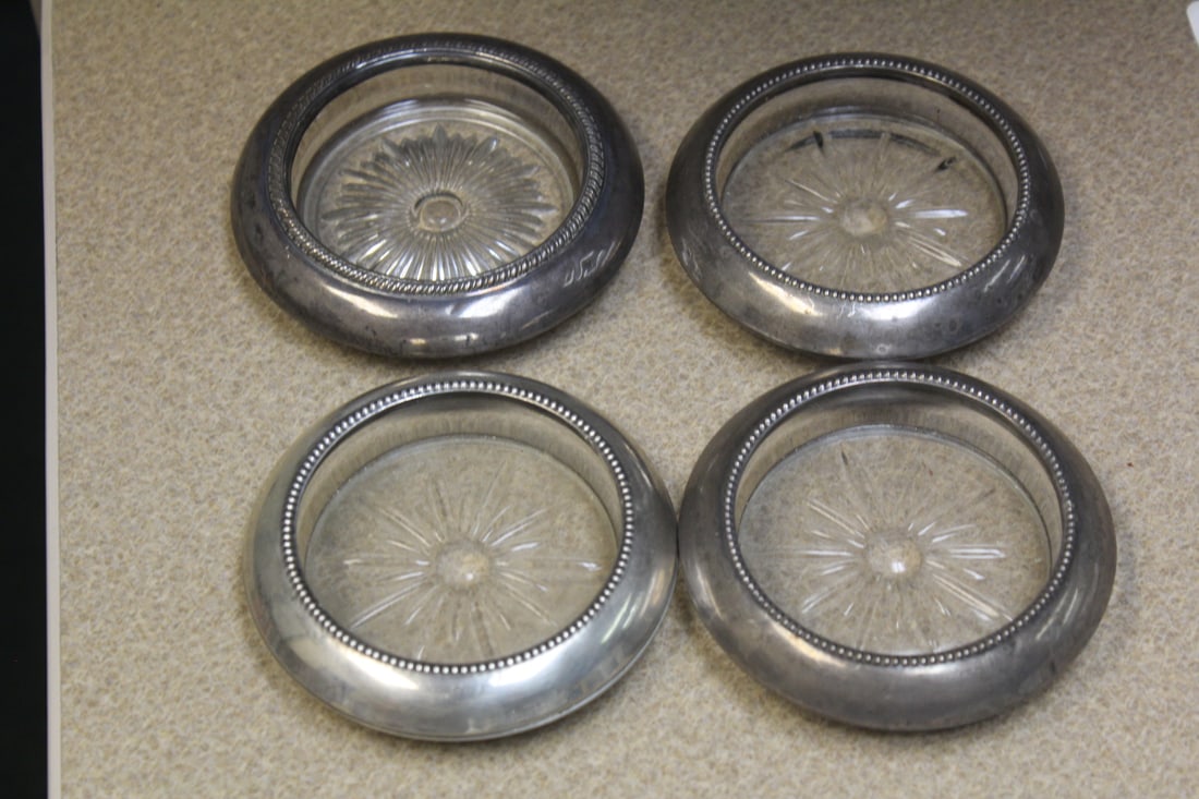 Lot of 4 Sterling Rim Coasters: as shown