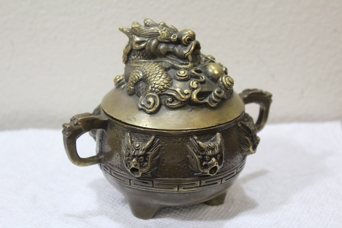A Signed Chinese Bronze Censor: 4 1/2" tall
